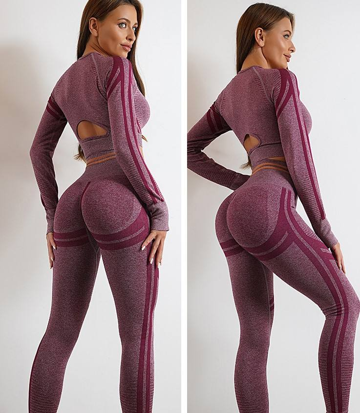 Women's 2pcs Seamless Long Sleeves Top and Leggings set - Image 2
