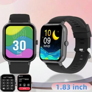 Smart Watch for Men Women - Answer/Make Calls/Quick Text Reply/AI Control, 1.83" for Android Phones iPhone Samsung Compatible IP67 Smartwatch Fitness Tracker Heart Rate Blood Oxygen Sleep Monitor/BLACK